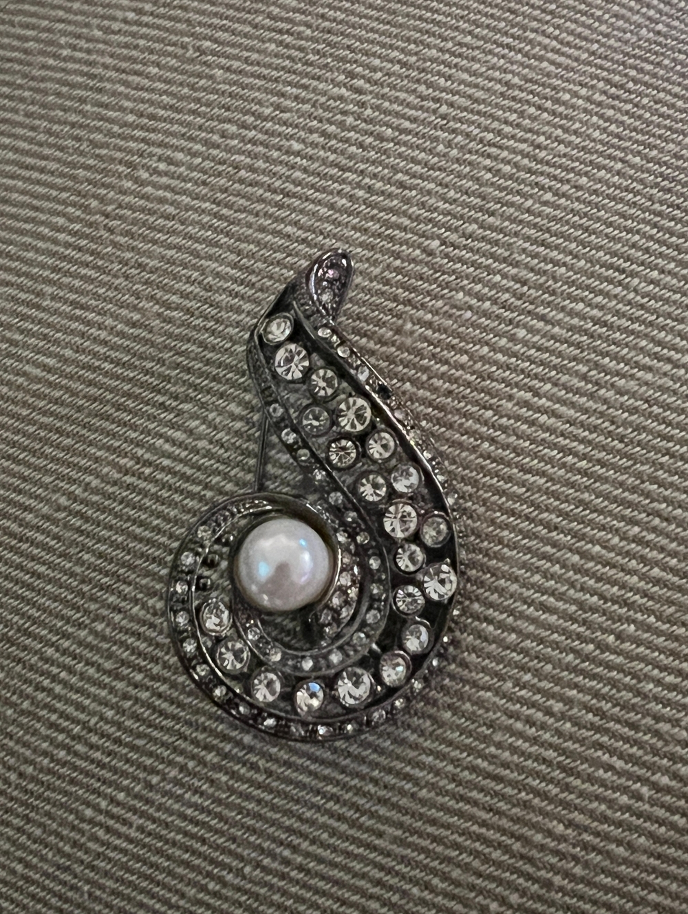 Vintage Silver Pearl & Crystal Swirl Brooch - Women's Jewelry - Circa 1960s